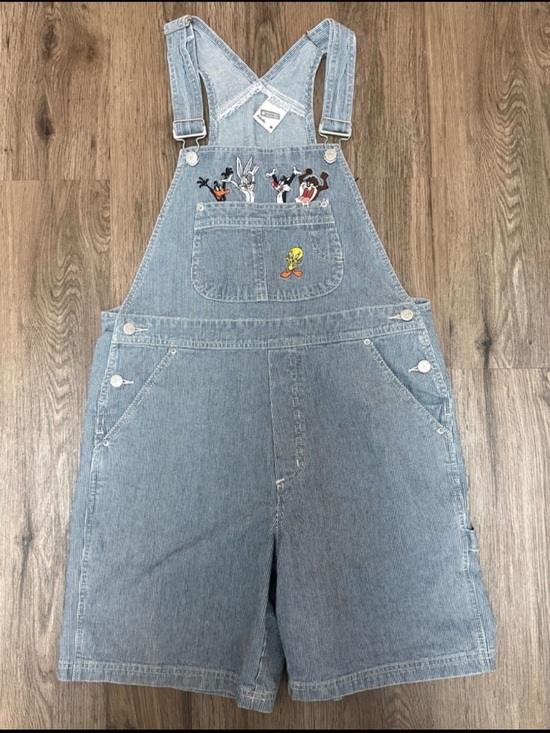 Warner Bros. Denim - Vintage Warner Bros Studio Store Looney Tunes Overalls Short Size Medium